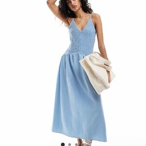 ASOS Blue Midi Crinkle Dress